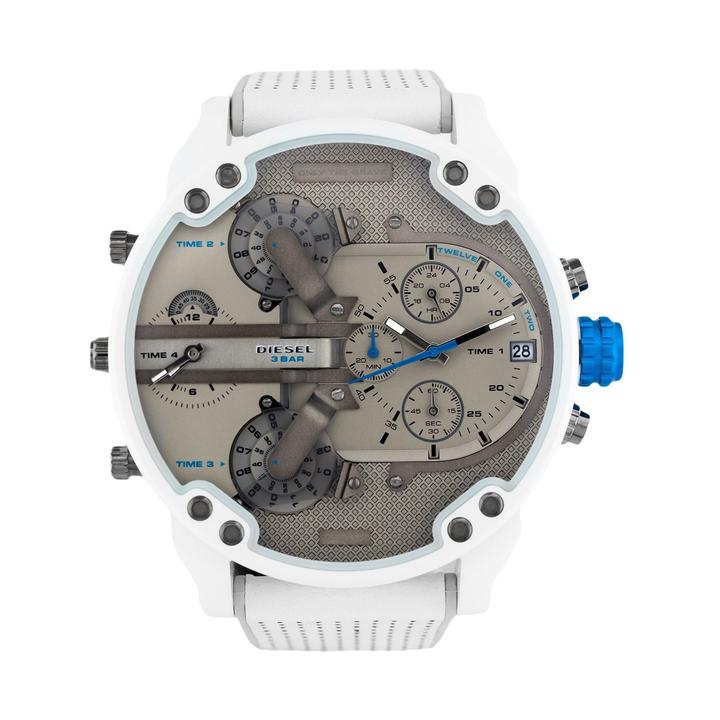 Diesel Mr. Daddy 2.0 Chrono white case with gray chronograph dial and white strap