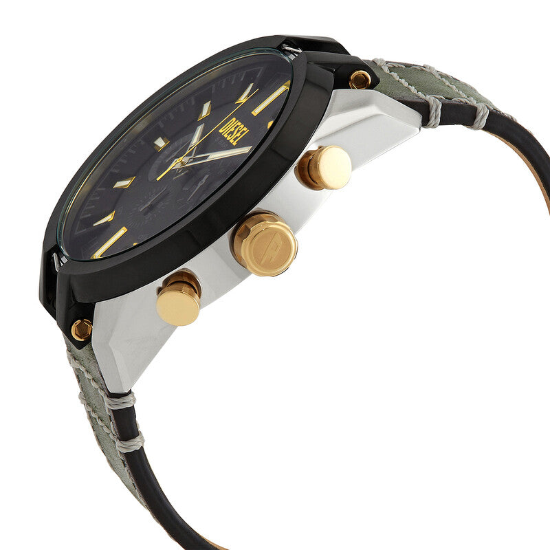 Diesel Silver , Green Leather Band Men's Watch - DZ4588