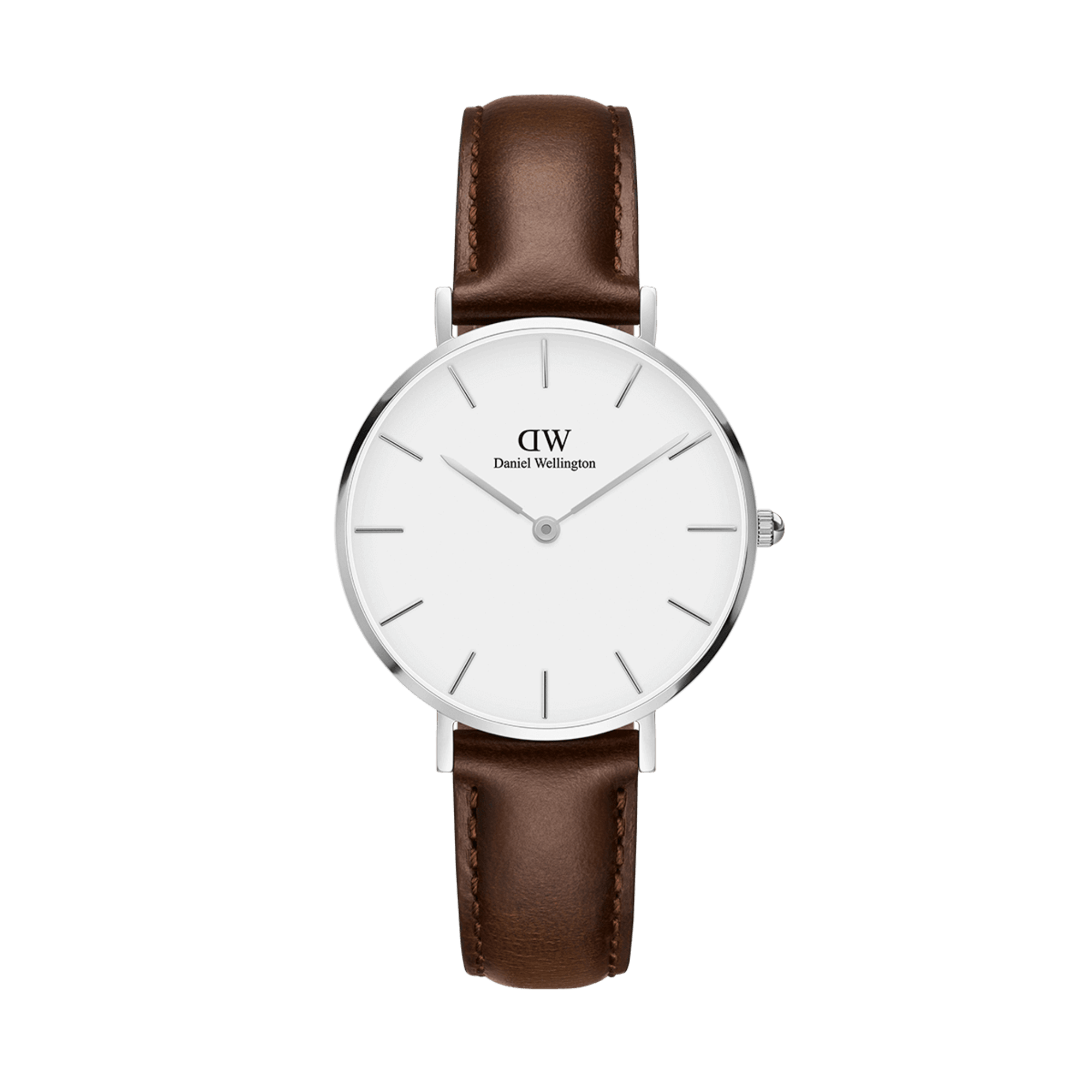 Daniel Wellington Classic Petite Bristol women's watch with white dial and brown leather strap