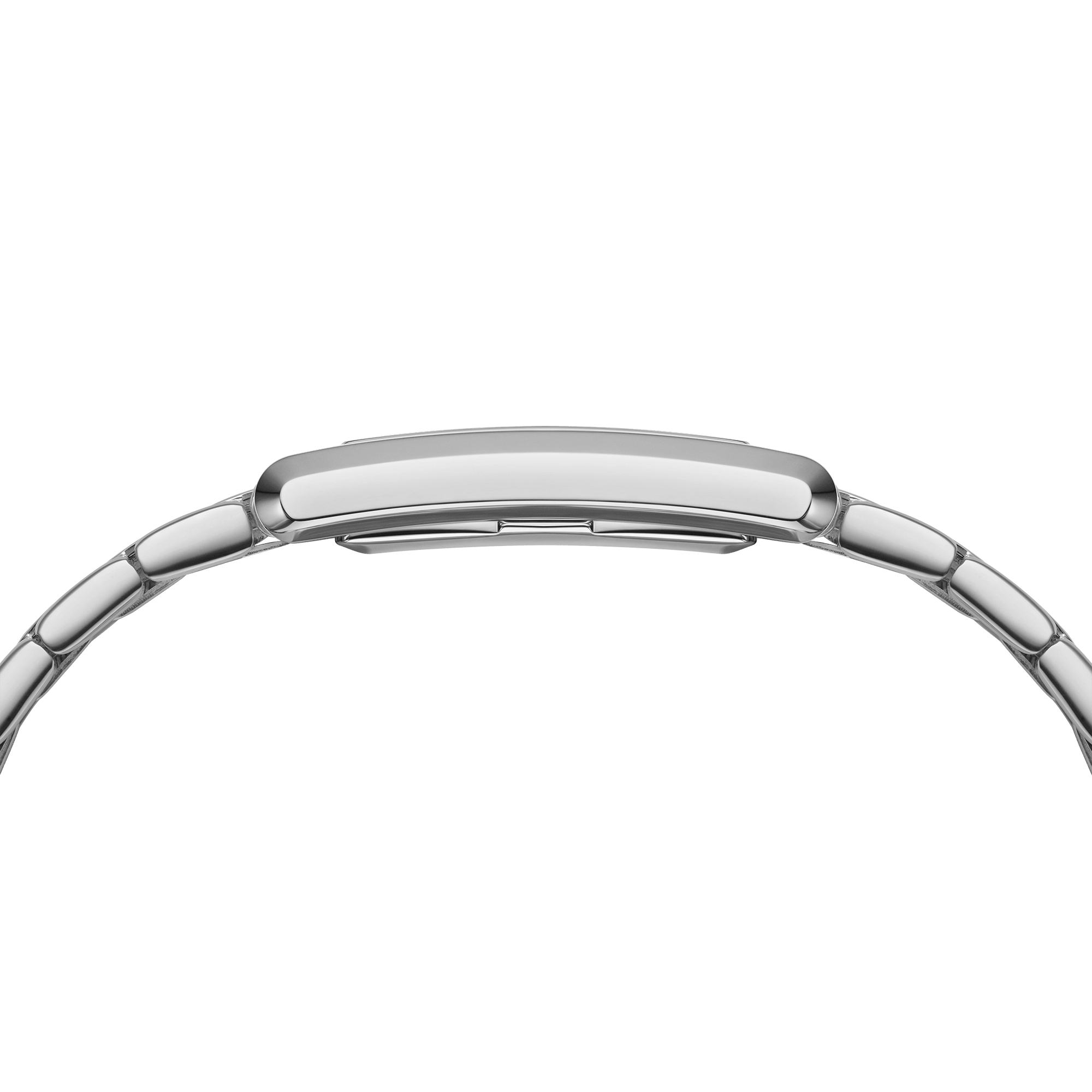 Daniel Wellington Quadro women's watch side profile showing thin case and segmented steel bracelet