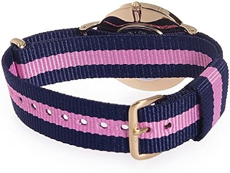 Navy-pink striped canvas strap detail of Classy Winchester women's watch