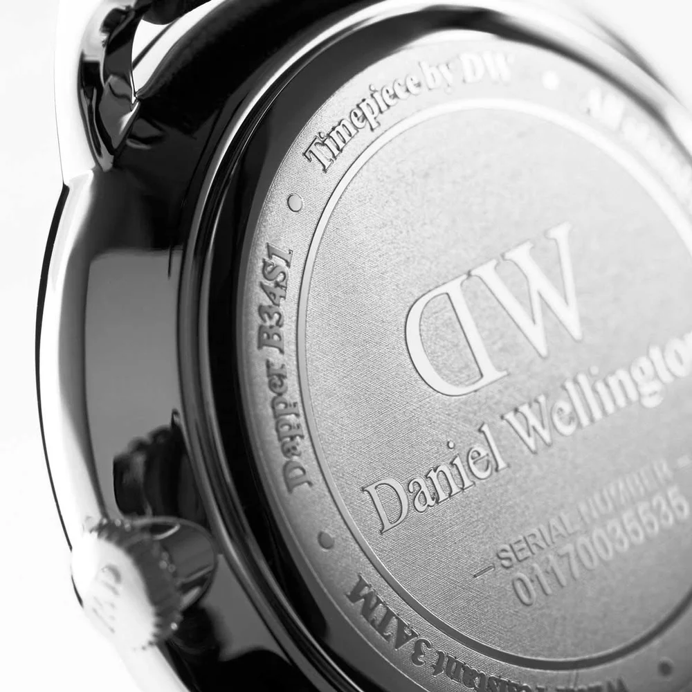 Daniel Wellington Dapper St Mawes caseback showing engraved branding and serial number
