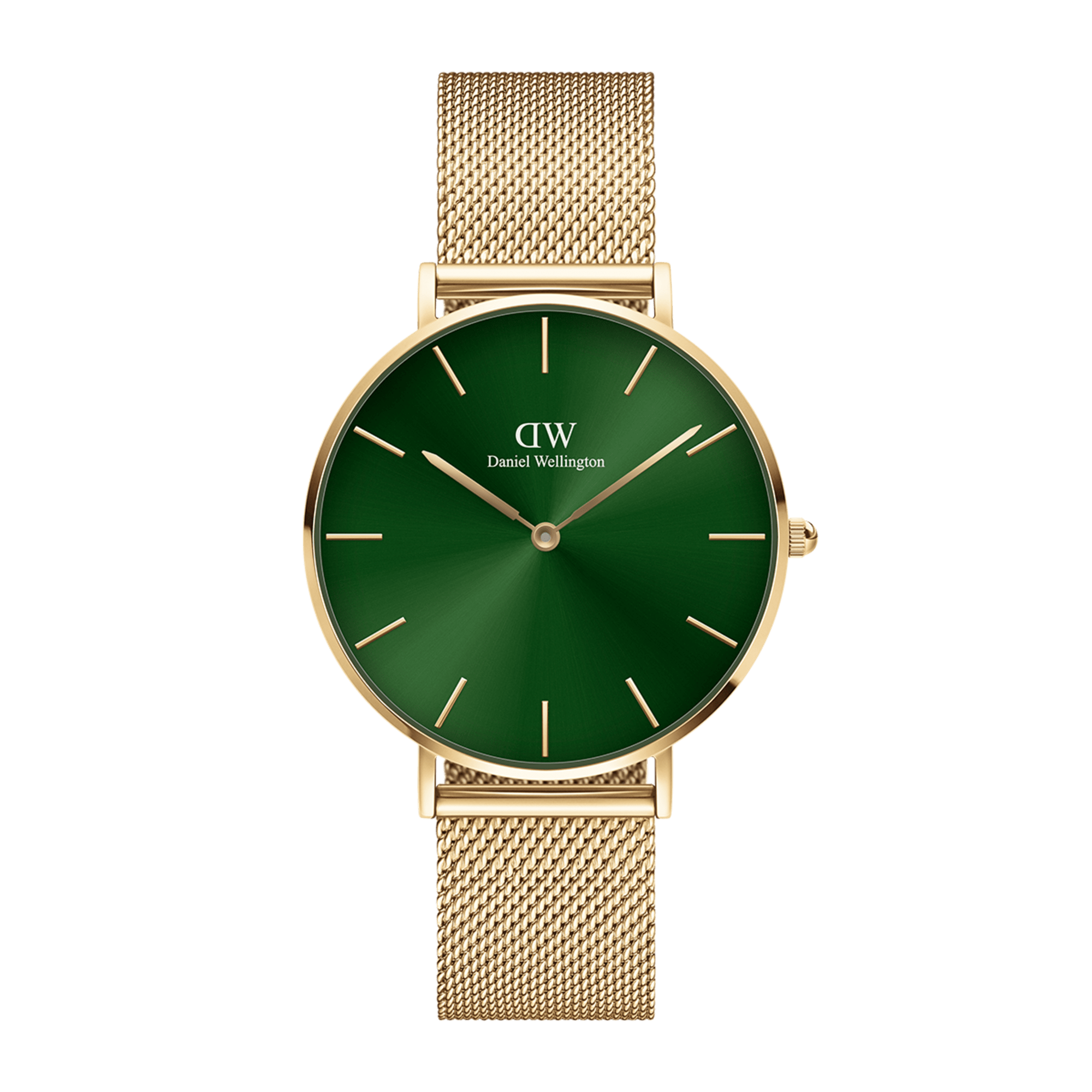 Daniel Wellington Petite Emerald women's watch with green dial and gold mesh strap