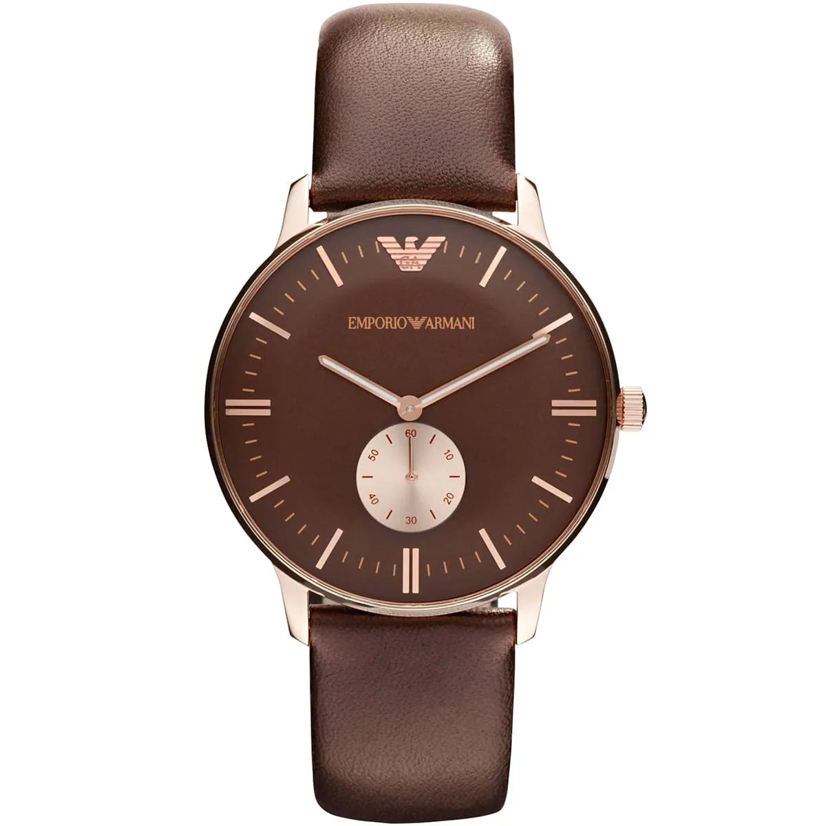 Emporio Armani Classic Brown Dial Brown Leather Strap Watch For AR0383