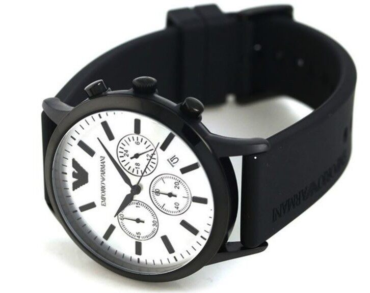 Emporio Armani Chronograph Quartz Silver Dial Black Rubber Strap Men's Watch - AR11048