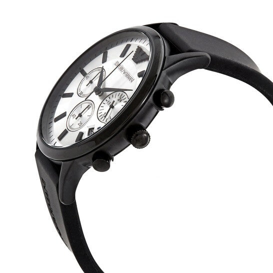 Emporio Armani Chronograph Quartz Silver Dial Black Rubber Strap Men's Watch - AR11048