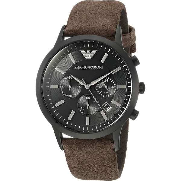 Emporio Armani Chronograph Black Dial Brown Leather Strap Men Watch - AR11078