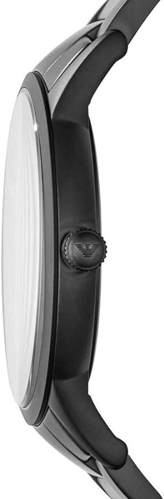 AR11079 side profile showing thin case and PVD black steel bracelet