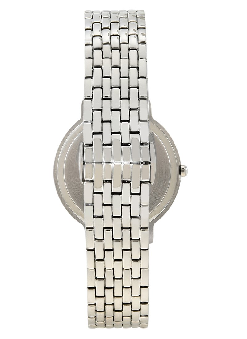 Side view of Emporio Armani AR11112 watch showing silver-tone stainless steel bracelet and case profile