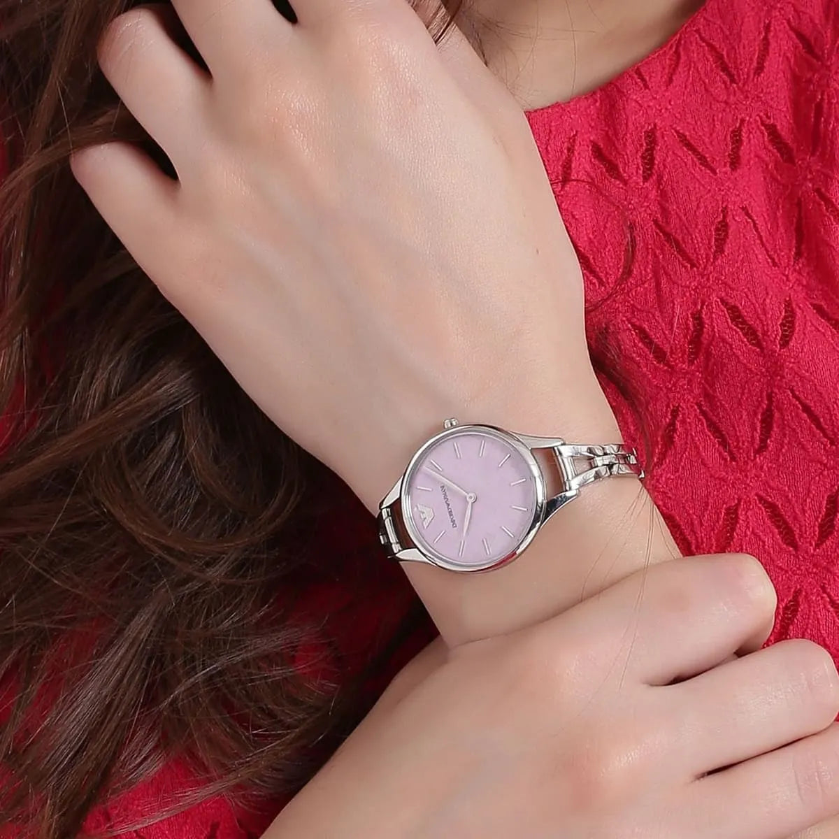 Emporio Armani Aurora Pink Dial Silver Steel Strap Watch AR11122