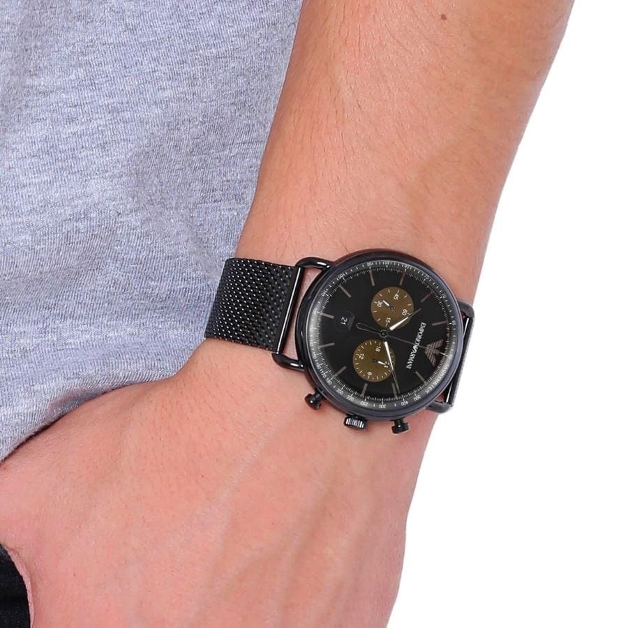 Emporio Armani Aviator Chronograph Black Mesh Men's Watch - AR11142