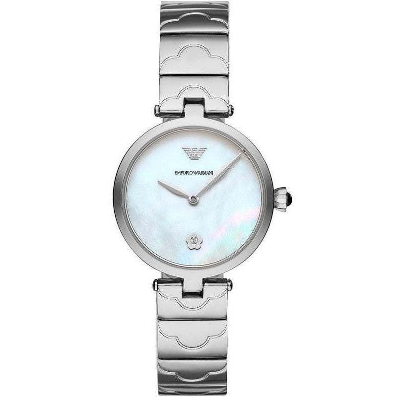 Emporio Armani AR11235 with iridescent mother of pearl dial and silver metal bracelet
