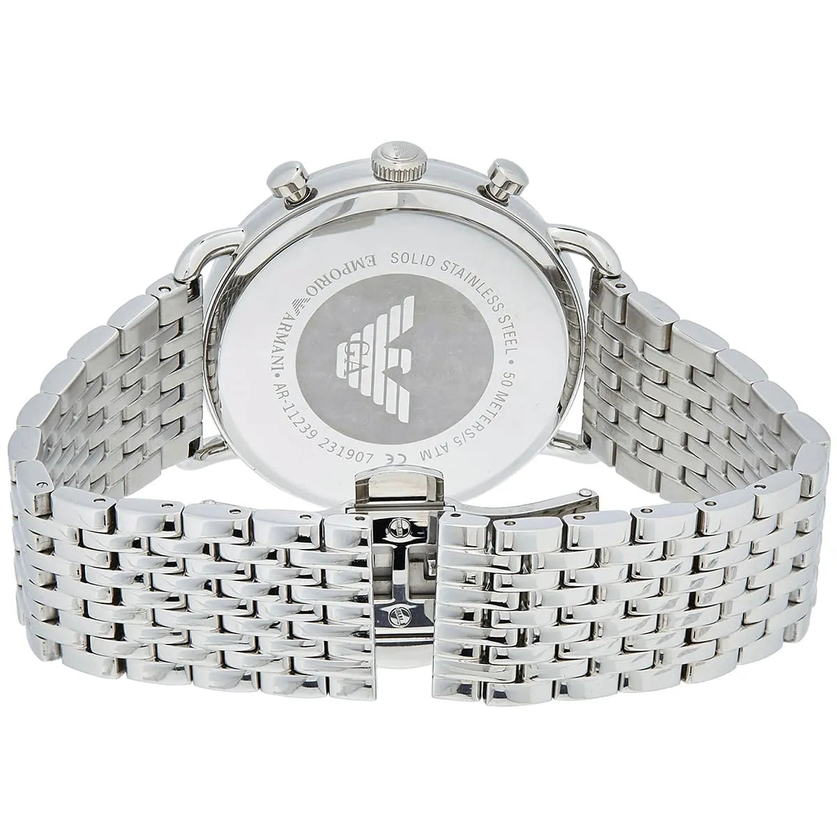 Emporio Armani AR11239 solid stainless steel caseback with engraved eagle logo