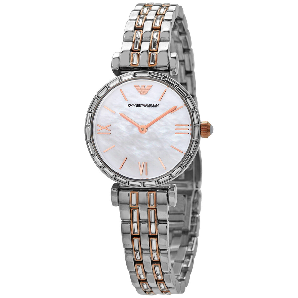 Emporio Armani AR11290 women's watch with mother of pearl dial and two-tone stainless steel strap