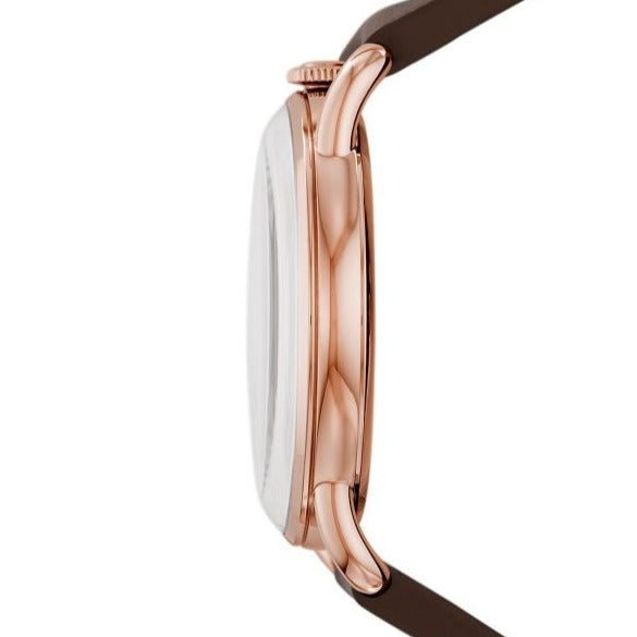 Emporio Armani AR11337 watch side view with brown leather strap