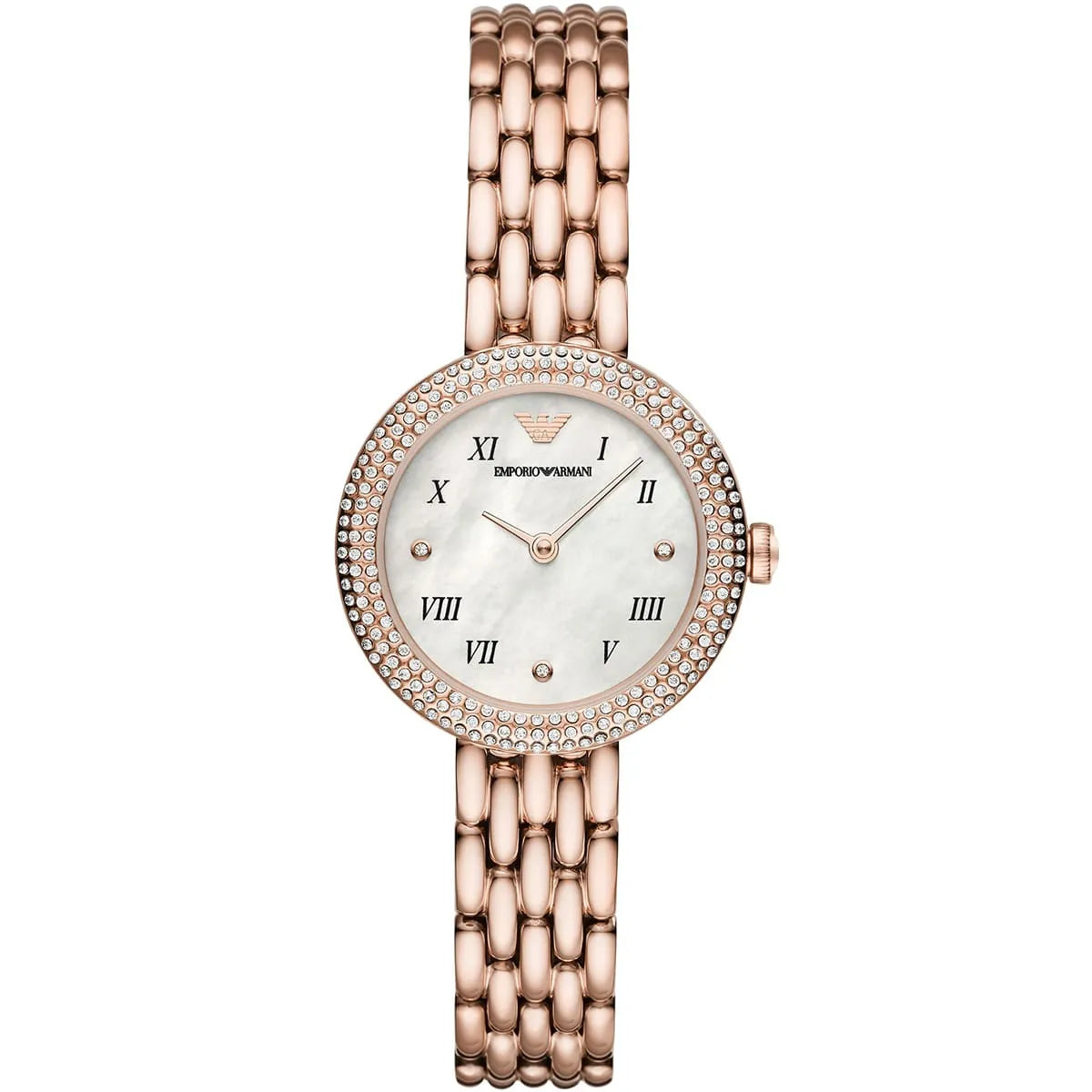 Emporio Armani Rosa rose gold women's watch with crystal bezel and white dial
