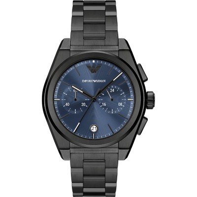 Emporio Armani AR11561 chronograph watch with blue dial and black stainless steel bracelet