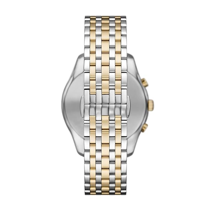 Back view of Emporio Armani AR11603 two-tone chronograph watch with visible case back