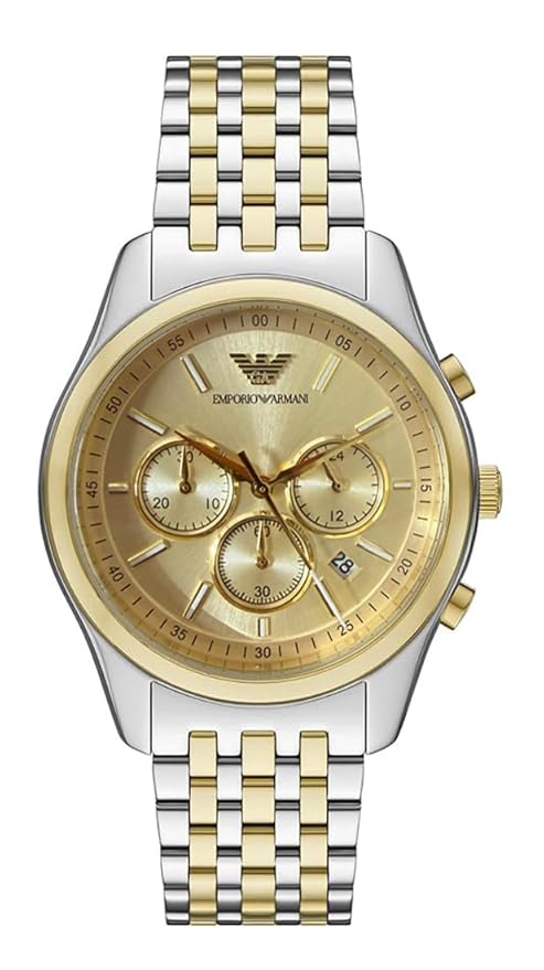 Emporio Armani AR11603 two-tone chronograph watch with champagne dial and mixed metal bracelet