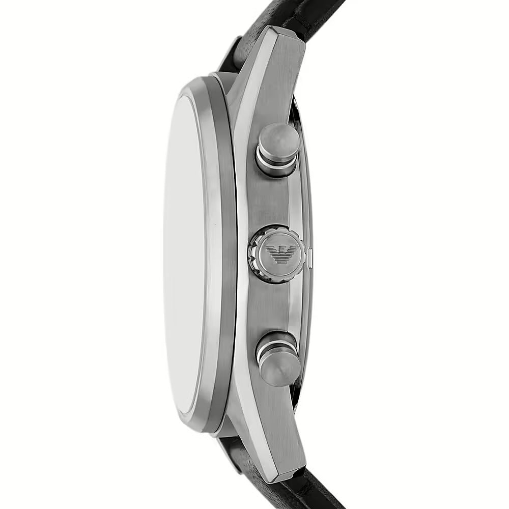 Emporio Armani AR11677 angle view showing chronograph pushers and grey dial