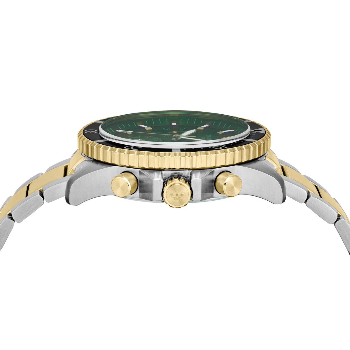 Emporio Armani World Explorer Chronograph Green Dial Two Tone Steel Strap Men Watch - AR11695