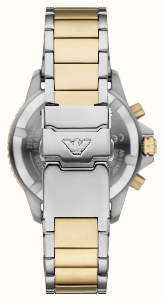Emporio Armani World Explorer Chronograph Green Dial Two Tone Steel Strap Men Watch - AR11695