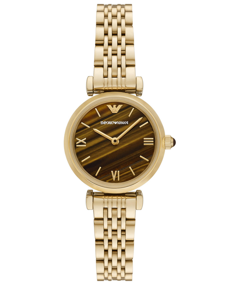 Emporio Armani AR11703 gold-tone women's watch with brown dial and Roman numerals