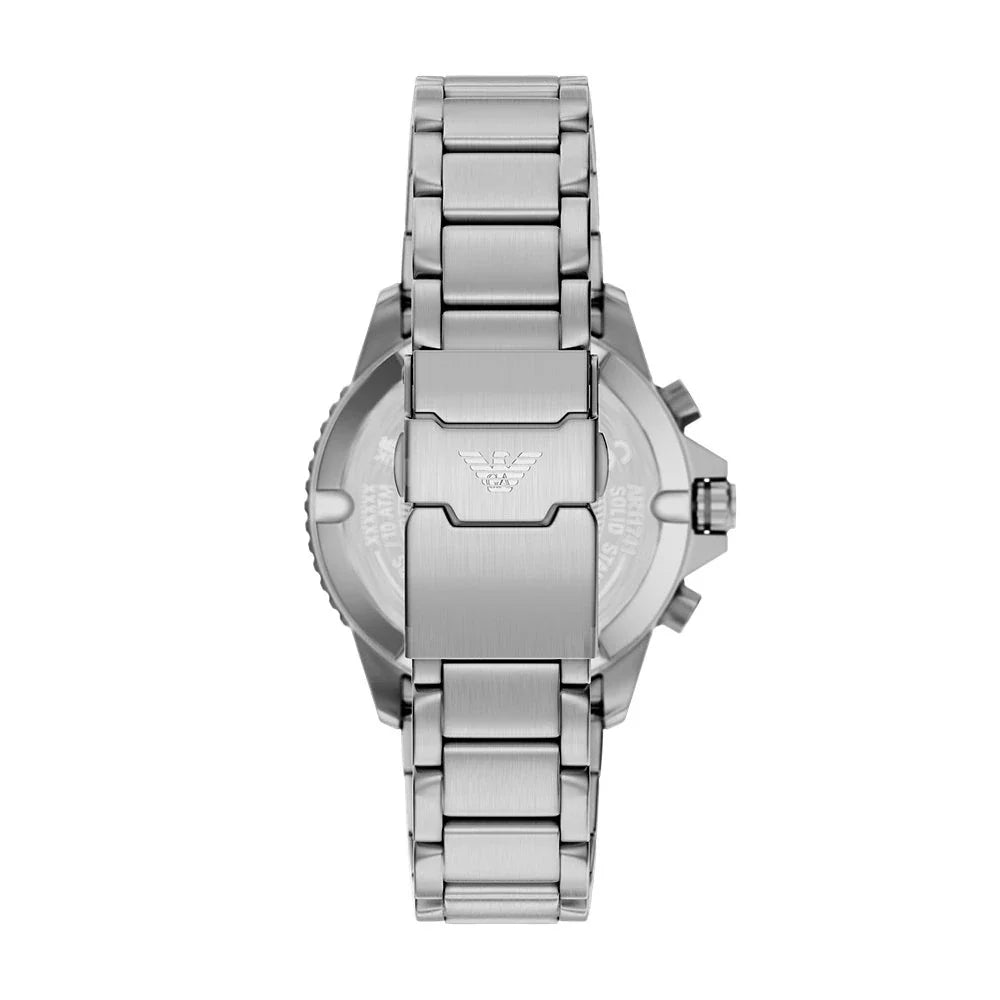 Emporio Armani AR11741 caseback showing stainless steel bracelet and case