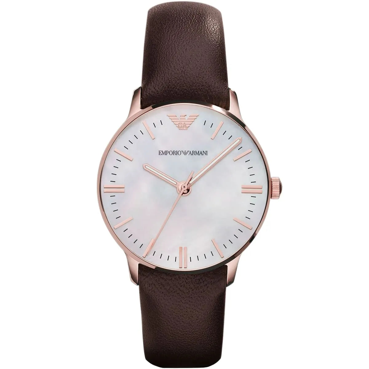Emporio Armani Classic Quartz Mother of Pearl Dial Brown Leather Strap Watch AR1601