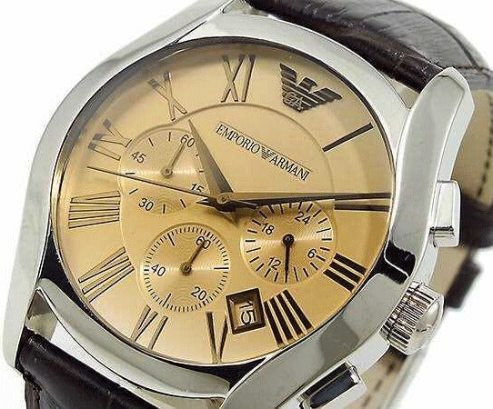 Close-up of AR1634 dial with Roman numerals, chronograph subdials, and date window