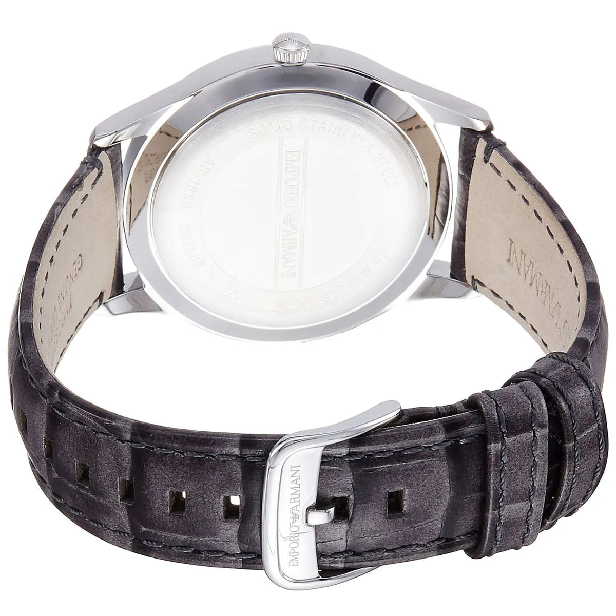 Emporio Armani AR1880 watch caseback detail showing Emporio Armani engraving