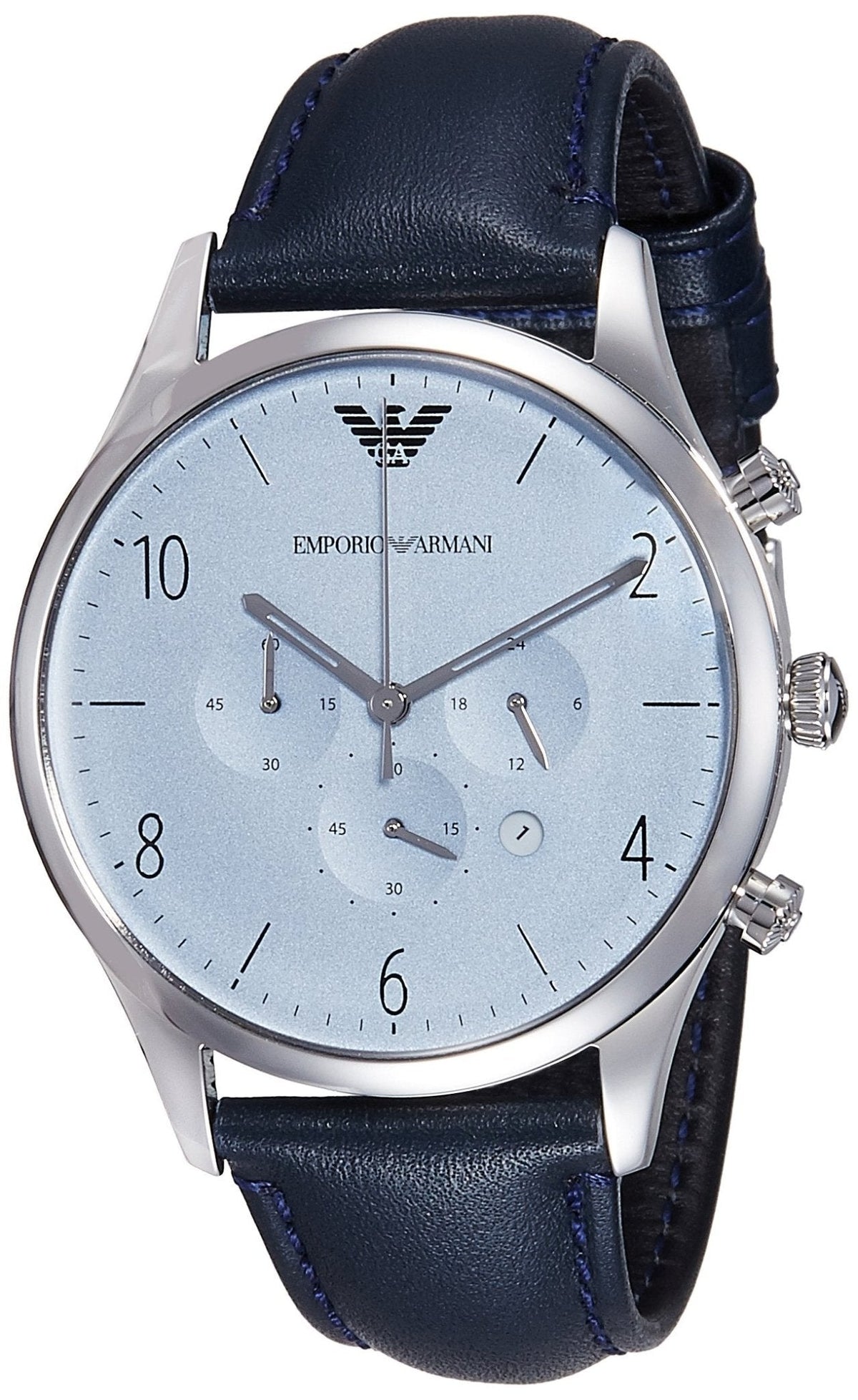 Emporio Armani Chronograph Blue Dial Blue Leather Strap Men Watch - AR1889