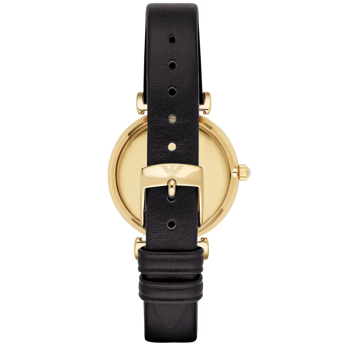 Emporio Armani MOP Dial Gold Case Black Leather Women's Watch AR1910