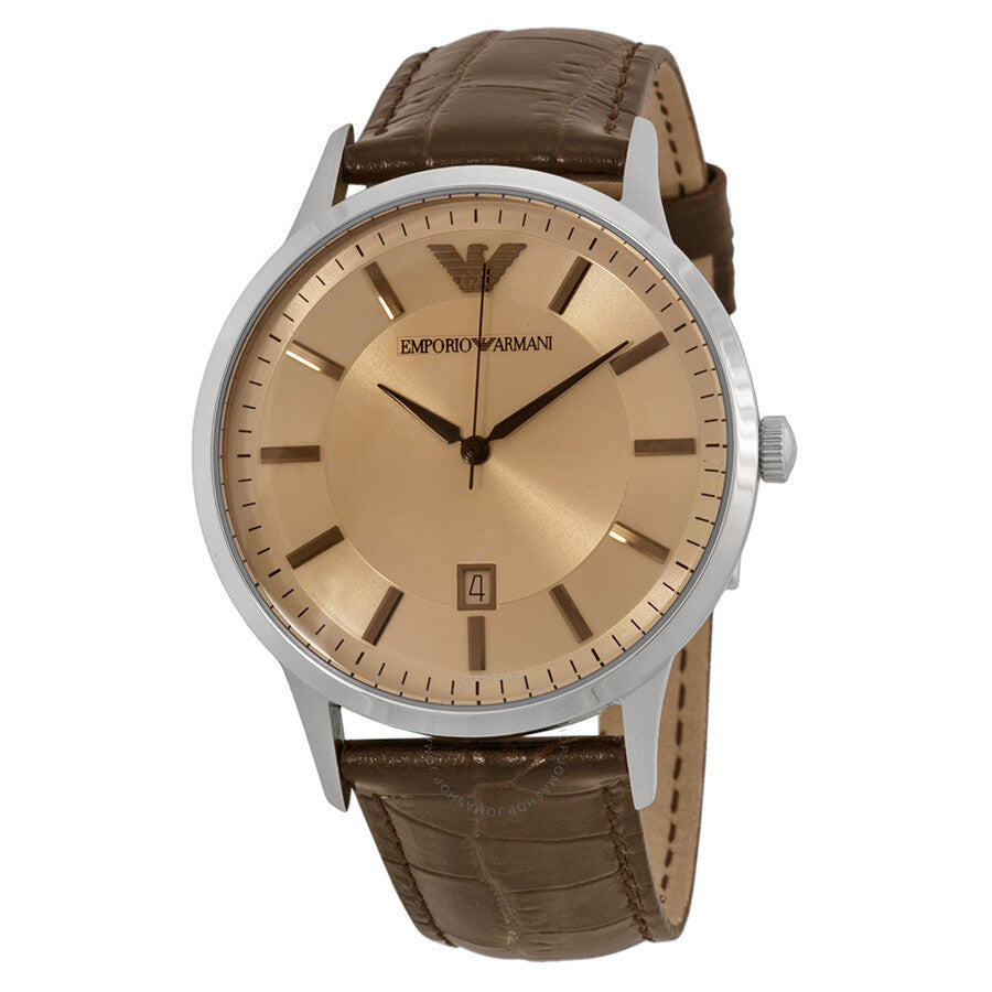 AR2427 watch angled view showing cream dial with hour markers and stainless steel case