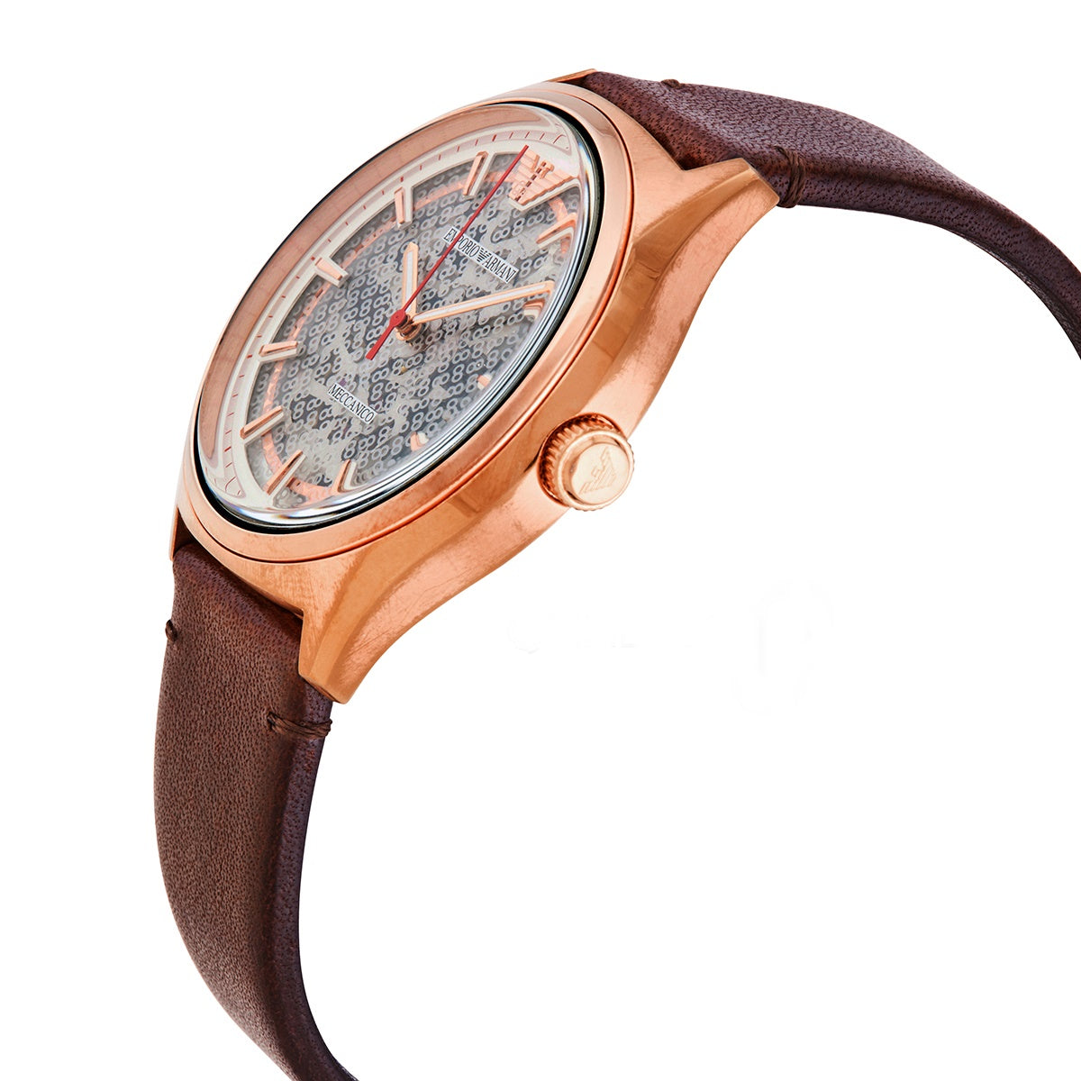 Emporio Armani Meccanico White Skeleton Dial Brown Leather Strap Men's Watch - AR60005