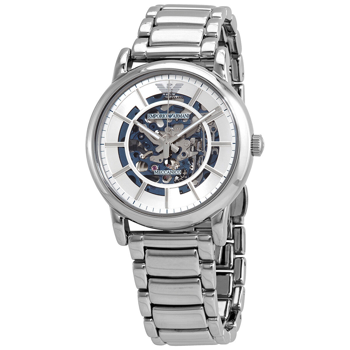 Emporio Armani AR60006 automatic watch with silver skeleton dial and stainless steel bracelet