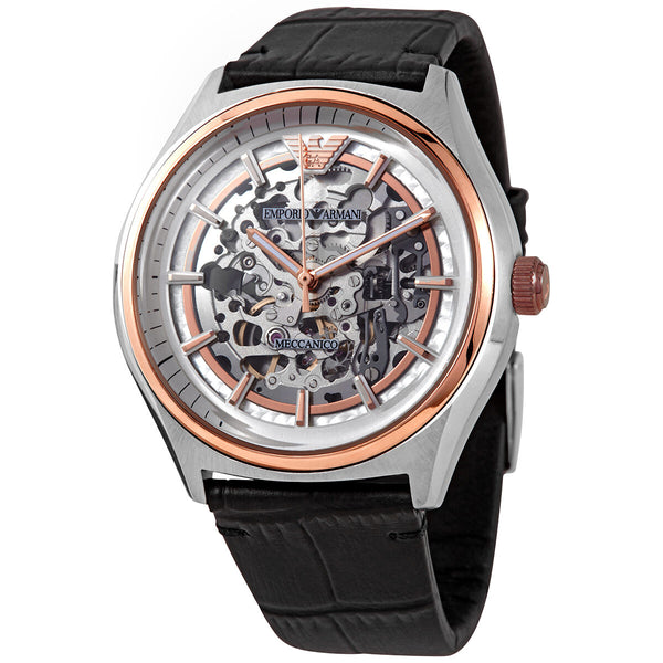 Emporio Armani AR60018 watch angled view showing two-tone case and rose gold bezel