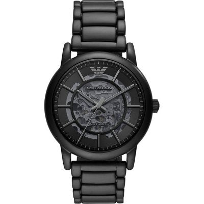 Emporio Armani AR60045 black skeleton automatic watch with black stainless steel bracelet