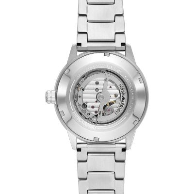 Emporio Armani AR60052 transparent caseback displaying automatic movement mechanism
