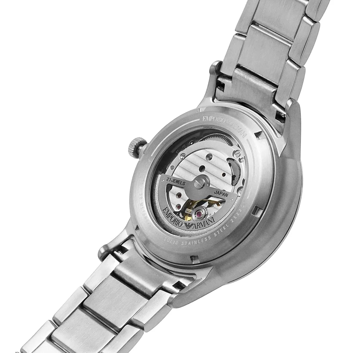 AR60055 Emporio Armani Meccanico skeleton automatic watch angled view