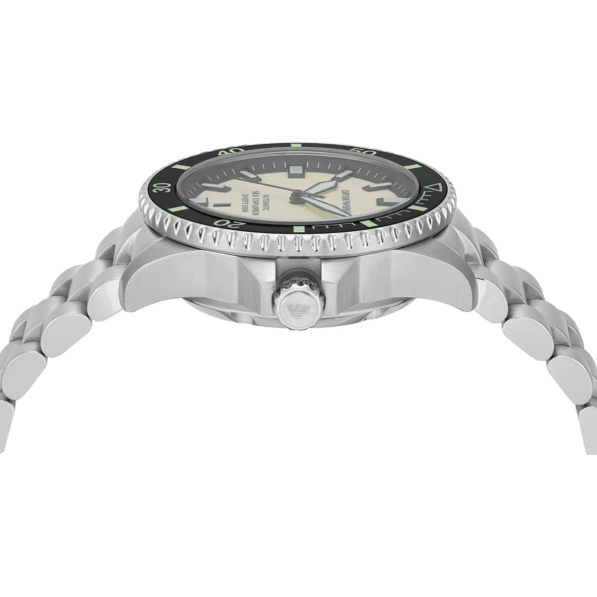 Emporio Armani Sea Explorer diver watch side view showing case profile and lug design
