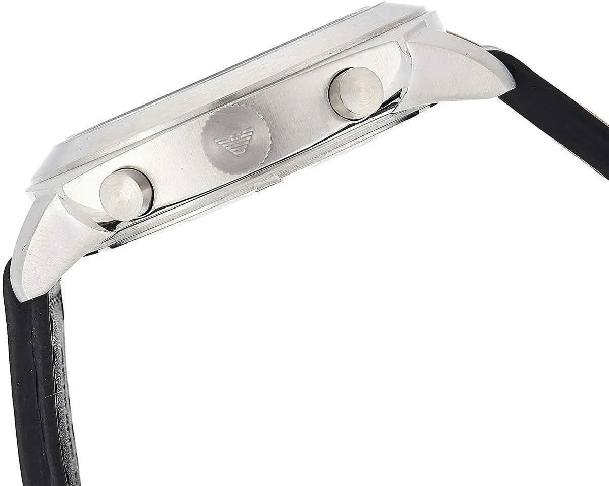 Emporio Armani Chronograph Silver Dial Black Leather Men's Watch - AR6054