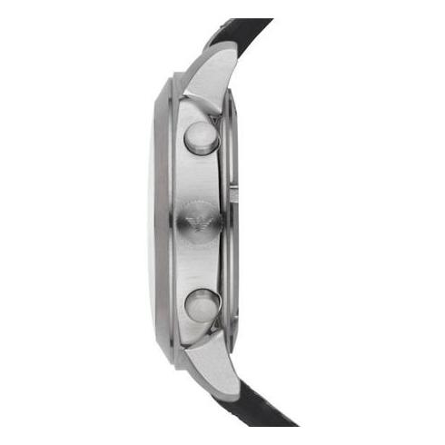 Emporio Armani Chronograph Silver Dial Black Leather Men's Watch - AR6054