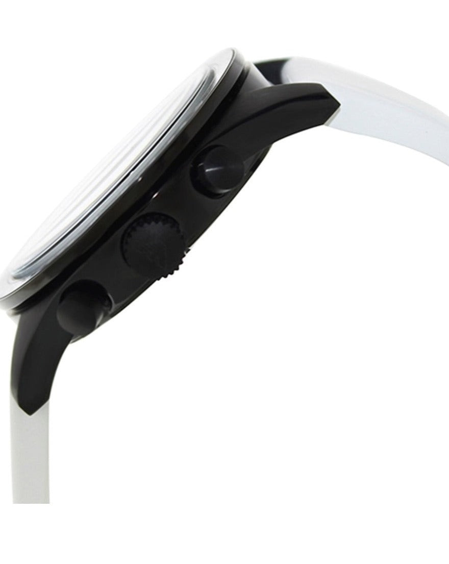 Emporio Armani AR6112 side view showing black case profile with white rubber strap