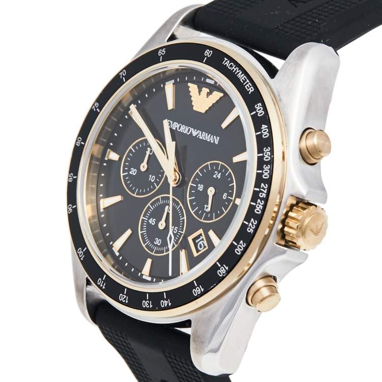 Emporio Armani Quartz Chronograph Black Silicone Strap Black Dial 44mm Men's Watch - AR80003