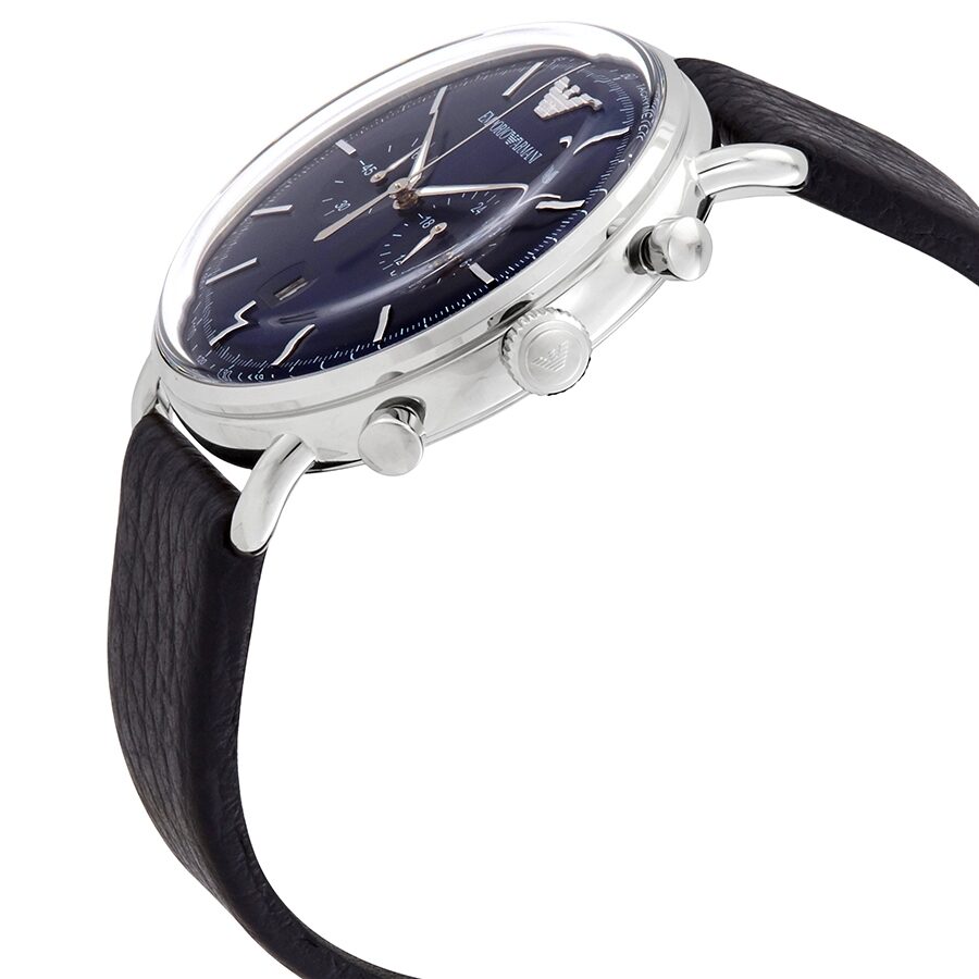 Emporio Armani Aviator Chronograph Blue Dial Navy Blue Genuine Leather Men's Watch - AR11105
