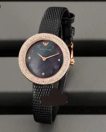 Emporio Armani Aviator Crystals Black Dial Black Strap Watch AR11373