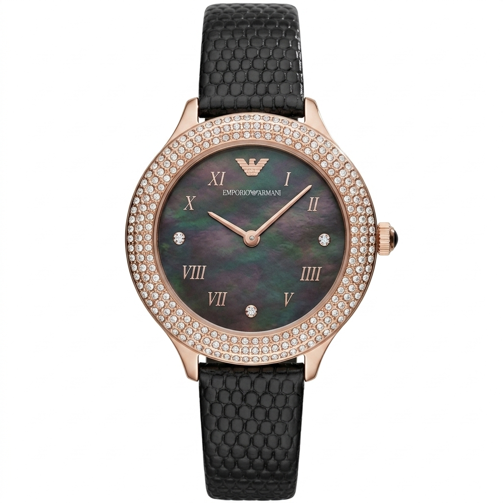 Emporio Armani Aviator Crystals Black Dial Black Strap Watch AR11373