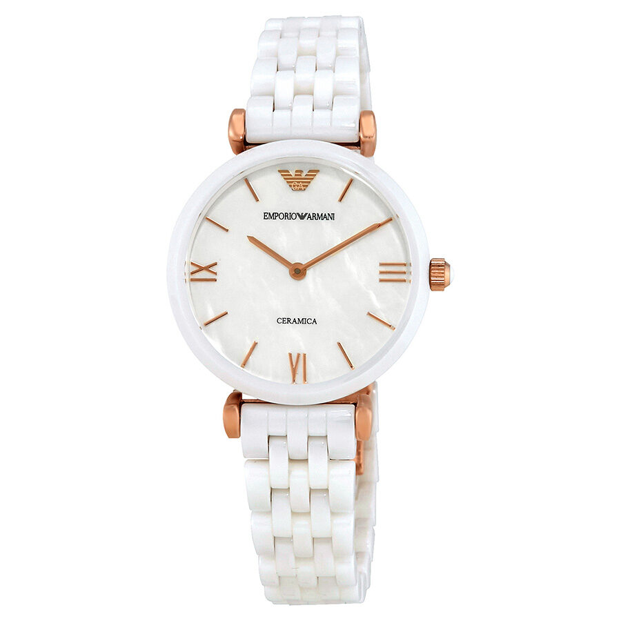 Emporio Armani Ceramica Mother of Pearl Ladies Watch AR1486