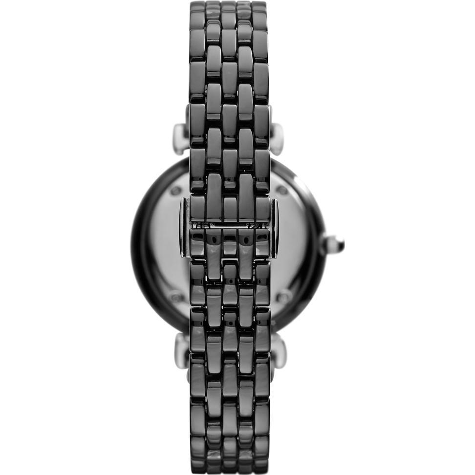 Emporio Armani Ceramica AR1487 watch caseback showing logo and ceramic bracelet